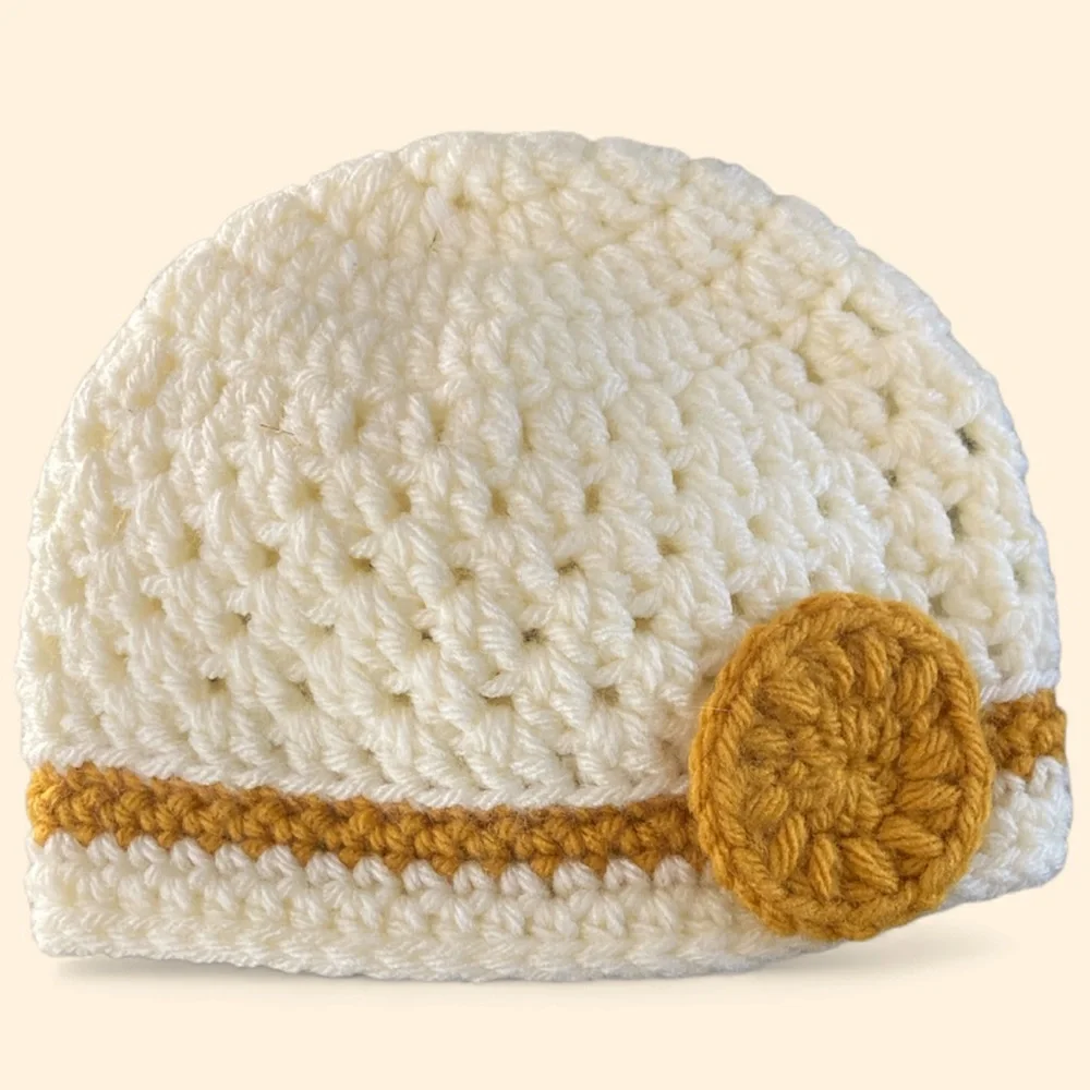 Homemade winter hat set for 6-9 months beautiful green and cream and brown